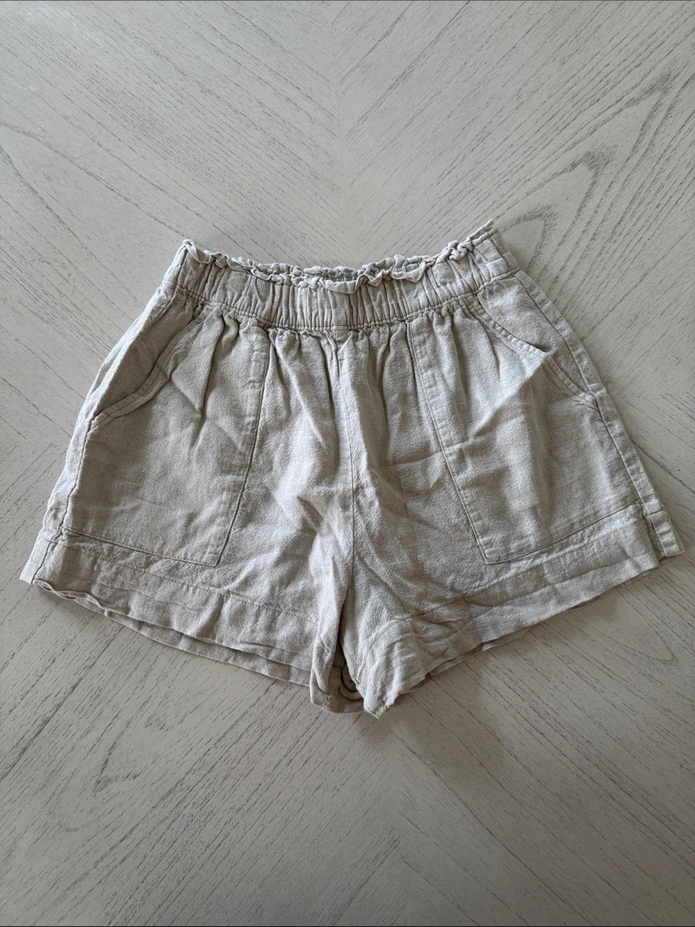 Abercrombie & Fitch Linen Blend Pull On High Rise Shorts Cream S - [PH1126]